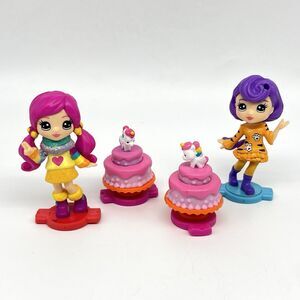 Party Popteenies Mini Figures Fashion Dolls Lot of 2 Dolls Spin Master w/ Cakes